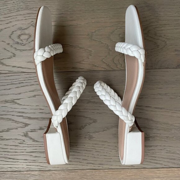 Cushionaire Neptune Braided Two Band Block Heel Vegan Leather Sandal Ivory Sz 9 - Picture 4 of 7